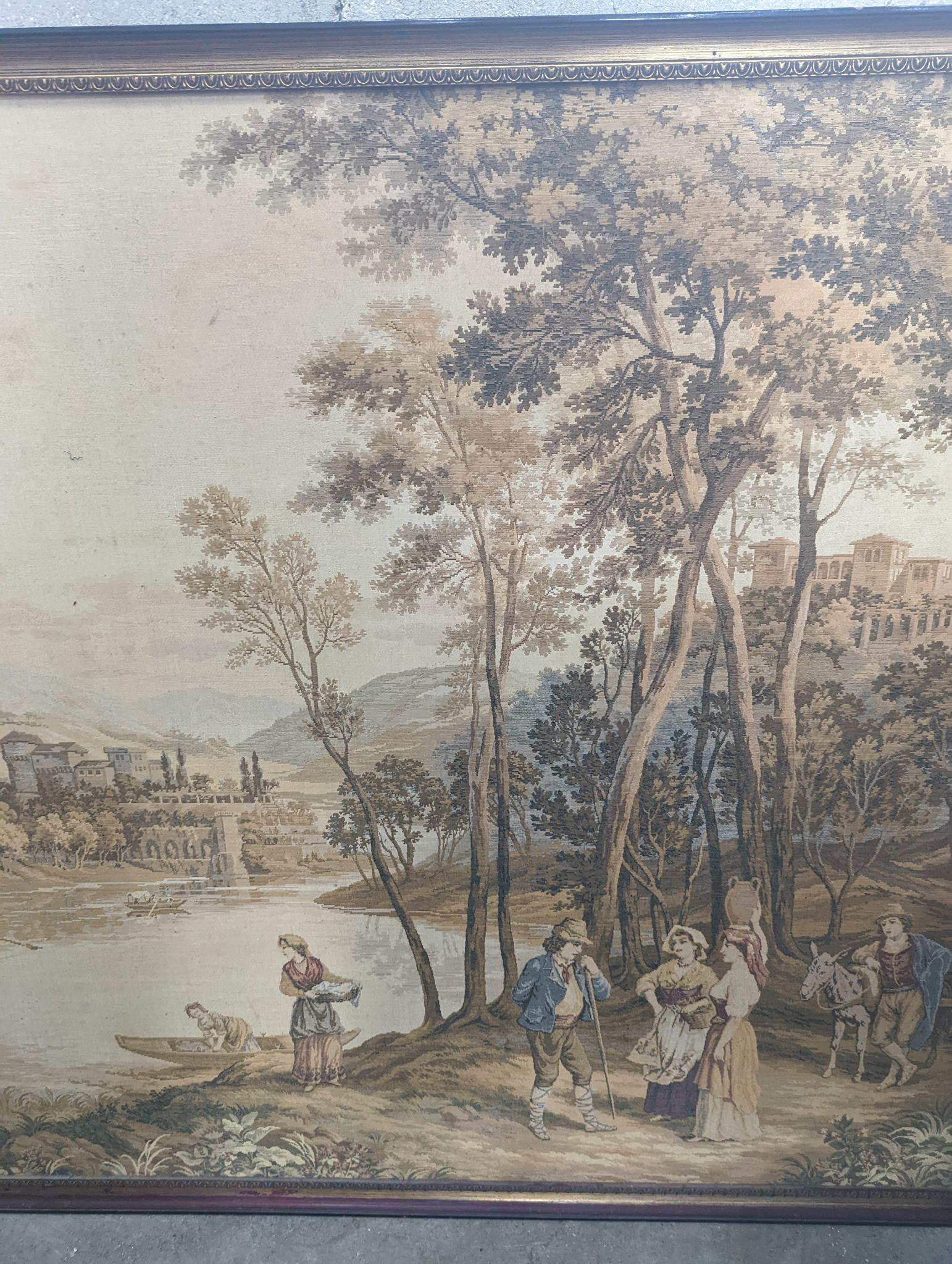A large rectangular framed machine tapestry panel, width 151cm, height 117cm